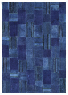 Teselya 1147 Blue Patchwork Wool Handmade Area Rug 5'3" x 7'7"