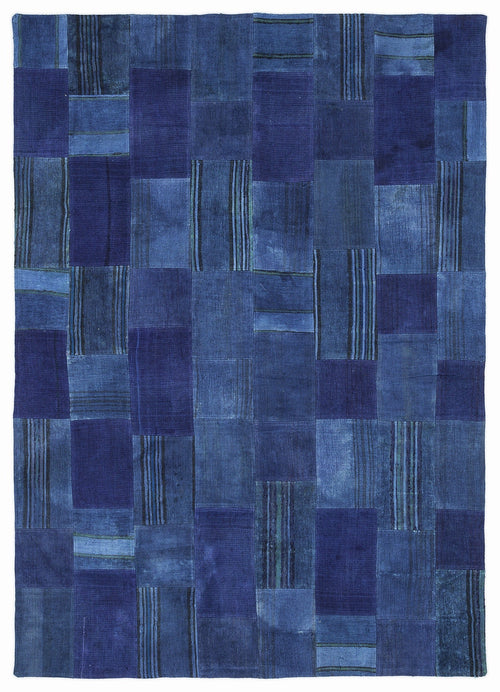 Teselya 1147 Blue Patchwork Wool Handmade Area Rug 5'3" x 7'7"