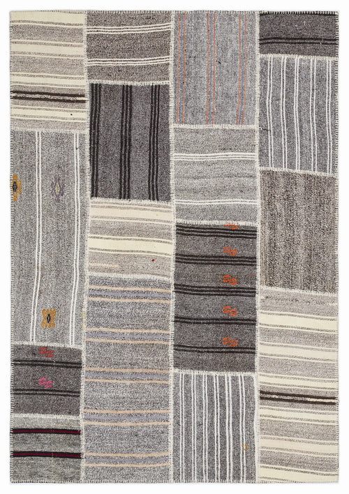 Teselya 1149 Beige Striped Wool Handmade Area Rug 5'3" x 7'7"