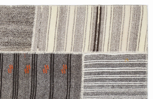 Teselya 1149 Beige Striped Wool Handmade Area Rug 5'3" x 7'7"