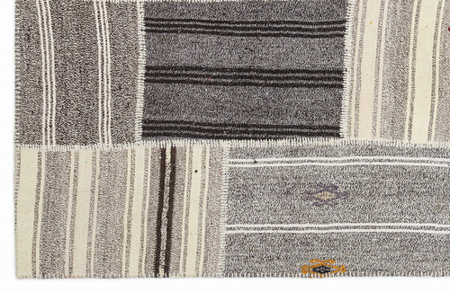 Teselya 1149 Beige Striped Wool Handmade Area Rug 5'3" x 7'7"