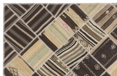 Teselya Beige Striped Wool Handmade Area Rug 5'5" x 8'2"