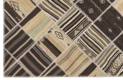 Teselya Beige Striped Wool Handmade Area Rug 5'5" x 8'2"