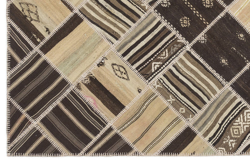 Teselya Beige Striped Wool Handmade Area Rug 5'5" x 8'2"