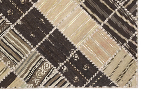 Teselya Beige Striped Wool Handmade Area Rug 5'5" x 8'2"