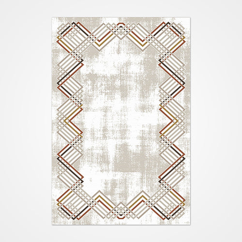 Beige Geometric Area Rug – Machine Made Rug with Soft Pile Carpet & Non Slip Backing