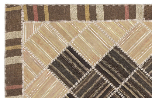 Teselya Beige Striped Wool Handmade Area Rug 5'1" x 8'6"
