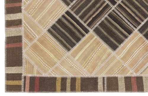Teselya Beige Striped Wool Handmade Area Rug 5'1" x 8'6"