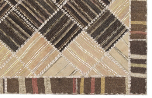 Teselya Beige Striped Wool Handmade Area Rug 5'1" x 8'6"