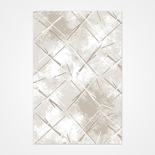 Cream Beige Area Rug – Machine Made Striped Rug with 10mm Pile Height