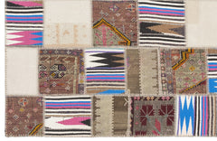 Teselya 11508 Beige Striped Wool Handmade Area Rug 3'11" x 6'0"