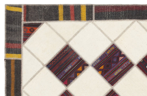 Teselya Beige Striped Wool Handmade Area Rug 5'4" x 8'10"