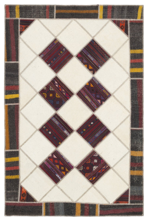 Teselya Beige Striped Wool Handmade Area Rug 5'4" x 8'10"