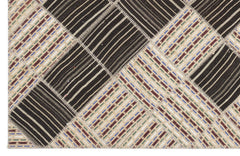 Teselya Beige Striped Wool Handmade Area Rug 5'9" x 8'8"