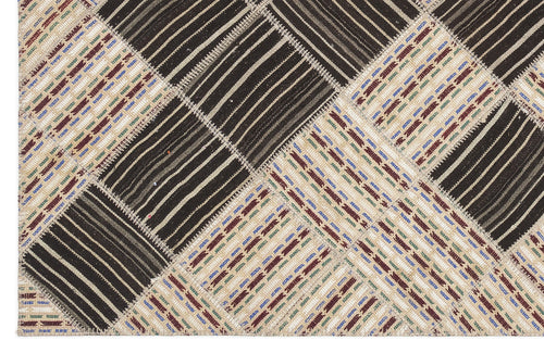 Teselya Beige Striped Wool Handmade Area Rug 5'9" x 8'8"