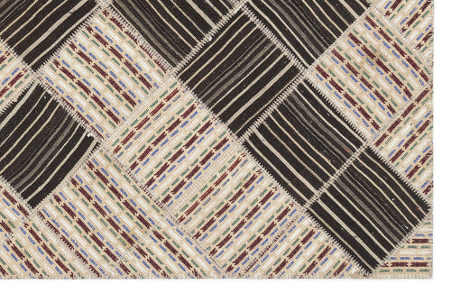 Teselya Beige Striped Wool Handmade Area Rug 5'9" x 8'8"