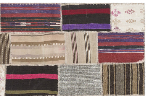 Teselya Beige Striped Wool Handmade Area Rug 3'11" x 5'11"