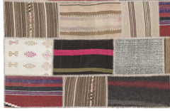 Teselya Beige Striped Wool Handmade Area Rug 3'11" x 5'11"