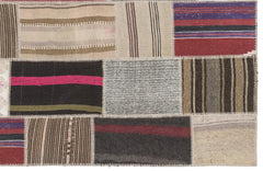 Teselya Beige Striped Wool Handmade Area Rug 3'11" x 5'11"