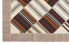Teselya Beige Striped Wool Handmade Area Rug 6'11" x 8'10"