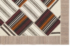 Teselya Beige Striped Wool Handmade Area Rug 6'11" x 8'10"
