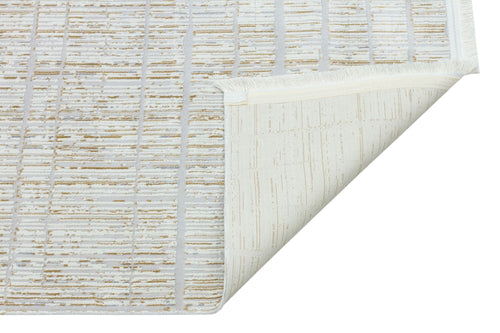 Cream Geometric Area Rug - Machine Made Cotton Yarn Carpet | Non Shedding, Easy Clean