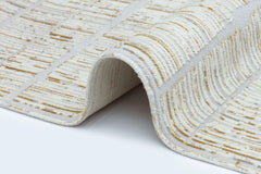 Cream Geometric Area Rug - Machine Made Cotton Yarn Carpet | Non Shedding, Easy Clean