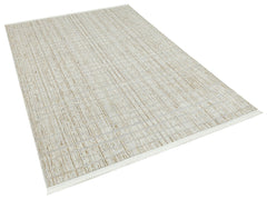 Cream Geometric Area Rug - Machine Made Cotton Yarn Carpet | Non Shedding, Easy Clean
