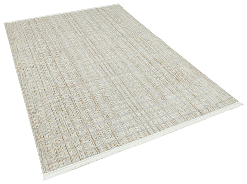 Cream Geometric Area Rug - Machine Made Cotton Yarn Carpet | Non Shedding, Easy Clean
