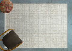 Cream Geometric Area Rug - Machine Made Cotton Yarn Carpet | Non Shedding, Easy Clean