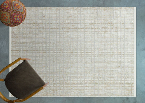 Cream Geometric Area Rug - Machine Made Cotton Yarn Carpet | Non Shedding, Easy Clean