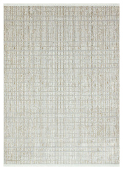 Cream Geometric Area Rug - Machine Made Cotton Yarn Carpet | Non Shedding, Easy Clean