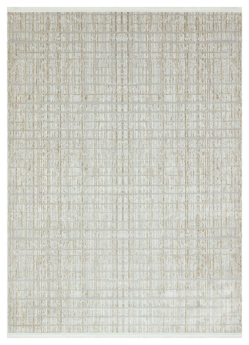 Cream Geometric Area Rug - Machine Made Cotton Yarn Carpet | Non Shedding, Easy Clean