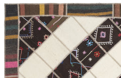 Teselya Beige Striped Wool Handmade Area Rug 6'11" x 9'9"