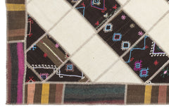 Teselya Beige Striped Wool Handmade Area Rug 6'11" x 9'9"