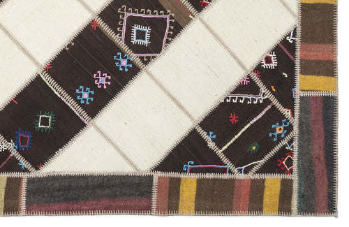 Teselya Beige Striped Wool Handmade Area Rug 6'11" x 9'9"