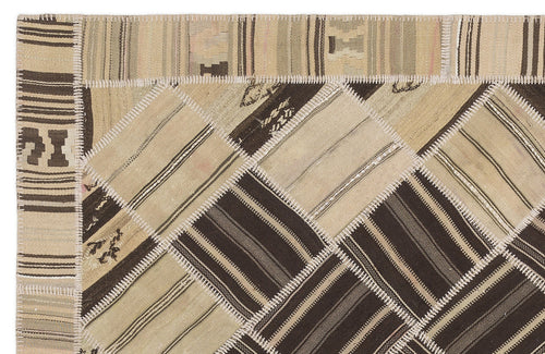 Teselya Beige Striped Wool Handmade Area Rug 5'1" x 8'7"