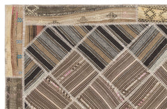 Teselya Beige Striped Wool Handmade Area Rug 5'1" x 8'5"