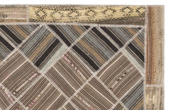 Teselya Beige Striped Wool Handmade Area Rug 5'1" x 8'5"