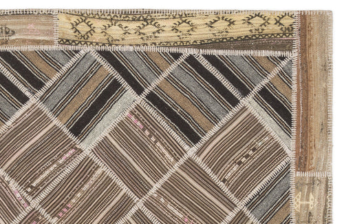 Teselya Beige Striped Wool Handmade Area Rug 5'1" x 8'5"