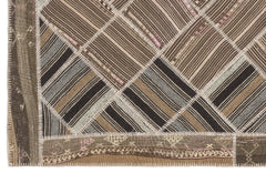 Teselya Beige Striped Wool Handmade Area Rug 5'1" x 8'5"
