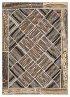 Teselya Beige Striped Wool Handmade Area Rug 5'1" x 8'5"