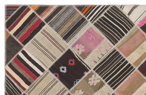 Teselya Beige Striped Wool Handmade Area Rug 5'10" x 8'8"