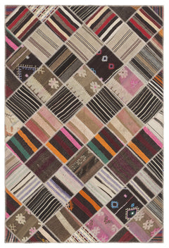 Teselya Beige Striped Wool Handmade Area Rug 5'10" x 8'8"