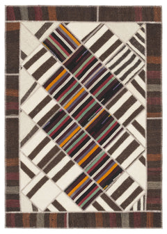 Teselya 11529 Beige Striped Wool Handmade Area Rug 5'3" x 8'4"