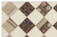 Teselya Beige Striped Wool Handmade Area Rug 5'7" x 7'1"