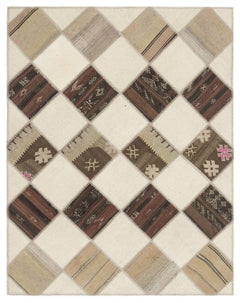 Teselya Beige Striped Wool Handmade Area Rug 5'7" x 7'1"