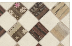 Teselya Beige Striped Wool Handmade Area Rug 5'7" x 7'1"