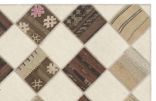 Teselya Beige Striped Wool Handmade Area Rug 5'7" x 7'1"