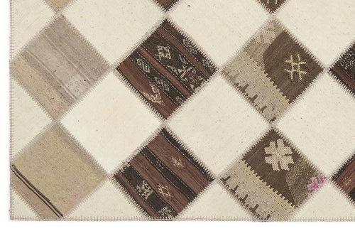 Teselya Beige Striped Wool Handmade Area Rug 5'7" x 7'1"